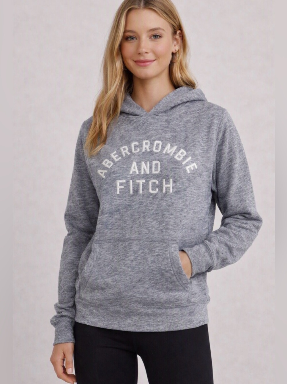 Abercrombie Kids Gray Fleece Logo Hoodie Sweatshirt Size 15 16 Fits Women XS S
